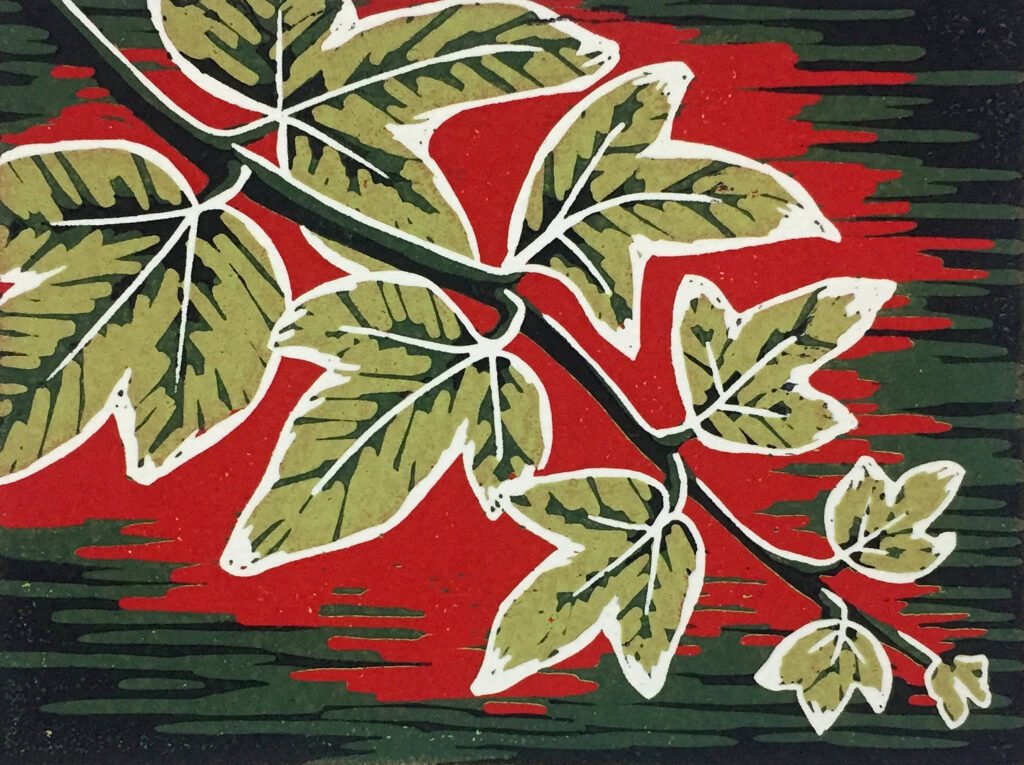 an up close view of Ivy leaves created in a Linux print painting by Alexandra buckle