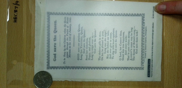 National Anthem for children to sing on Queen Victoria’s visit 15th January 1845