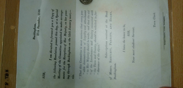 Letter to arrange reception for Queen Victoria’s visit