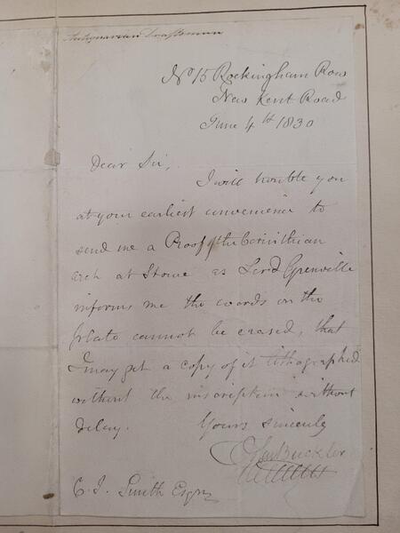 Letter from John Buckler about Corinthian Arch